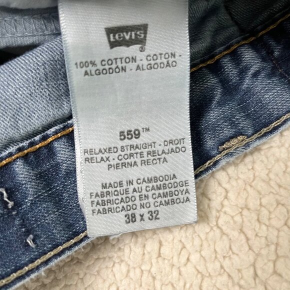 Levis 559 Relaxed Straight Fit Mens 38x32 Distressed Blue Denim Work Jeans - Picture 5 of 8